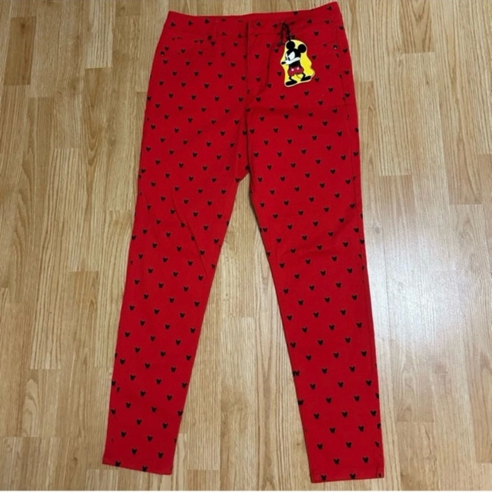 Red Pants with Black Mickey Mouse Pattern